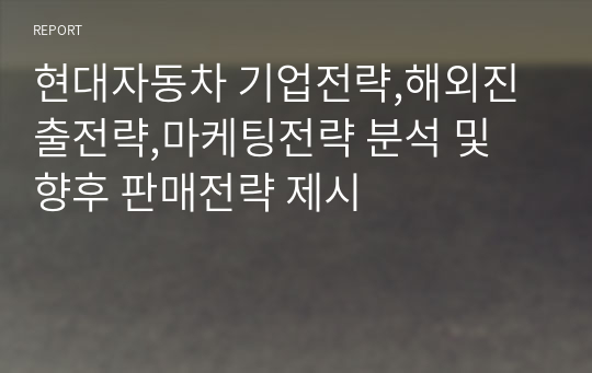 현대자동차 기업전략,해외진출전략,마케팅전략 분석 및 향후 판매전략 제시