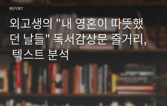 외고생의 &quot;내 영혼이 따뜻했던 날들&quot; 독서감상문 줄거리, 텍스트 분석