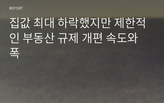 집값 최대 하락했지만 제한적인 부동산 규제 개편 속도와 폭