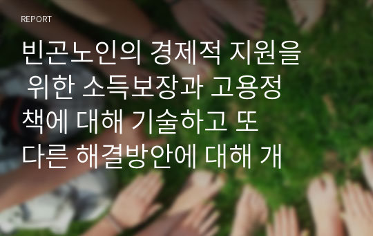 빈곤노인의 경제적 지원을 위한 소득보장과 고용정책에 대해 기술하고 또 다른 해결방안에 대해 개인의 의견을 제시