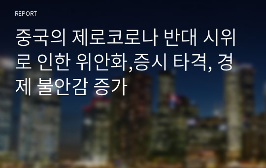 중국의 제로코로나 반대 시위로 인한 위안화,증시 타격, 경제 불안감 증가