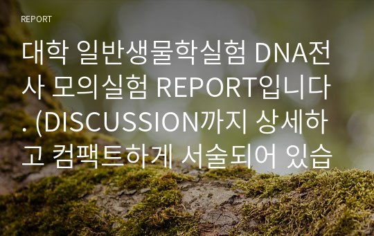 대학 일반생물학실험 DNA전사 모의실험 REPORT입니다. (DISCUSSION까지 상세하고 컴팩트하게 서술되어 있습니다.)