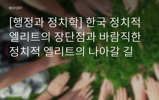 [행정과 정치학] 한국 정치적 엘리트의 장단점과 바람직한 정치적 엘리트의 나아갈 길