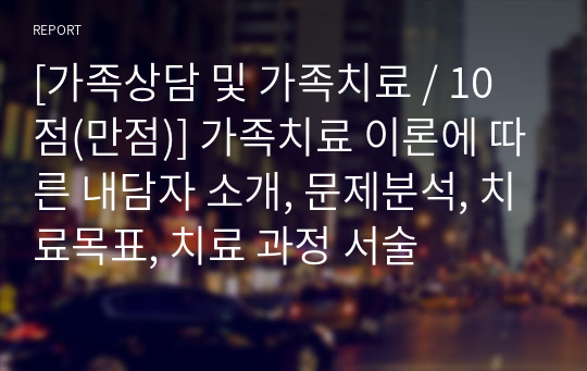 [가족상담 및 가족치료 / 10점(만점)] 가족치료 이론에 따른 내담자 소개, 문제분석, 치료목표, 치료 과정 서술