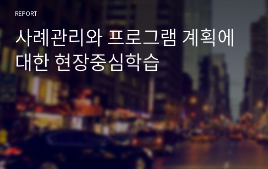 사례관리와 프로그램 계획에 대한 현장중심학습