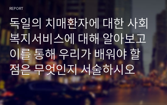 독일의 치매환자에 대한 사회복지서비스에 대해 알아보고 이를 통해 우리가 배워야 할 점은 무엇인지 서술하시오