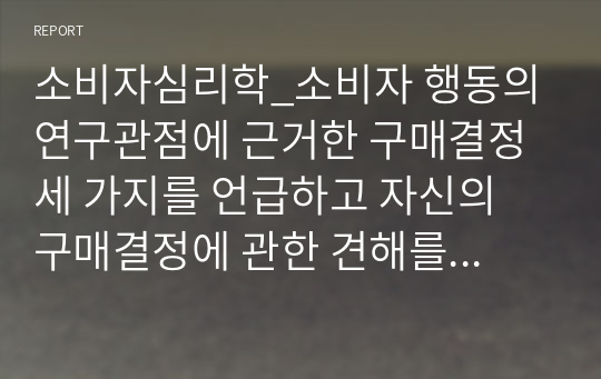 소비자심리학_소비자 행동의 연구관점에 근거한 구매결정 세 가지를 언급하고 자신의 구매결정에 관한 견해를 제시하세요(2)