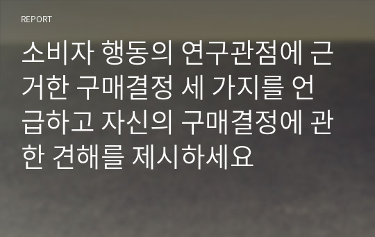 소비자 행동의 연구관점에 근거한 구매결정 세 가지를 언급하고 자신의 구매결정에 관한 견해를 제시하세요