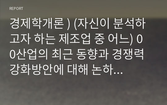 경제학개론 ) (자신이 분석하고자 하는 제조업 중 어느) 00산업의 최근 동향과 경쟁력 강화방안에 대해 논하시오.