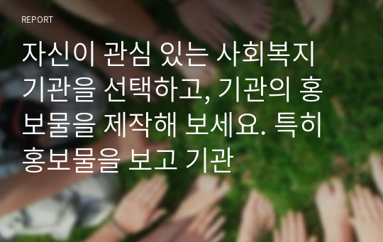 자신이 관심 있는 사회복지 기관을 선택하고, 기관의 홍보물을 제작해 보세요. 특히 홍보물을 보고 기관