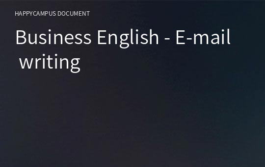 Business English - E-mail writing