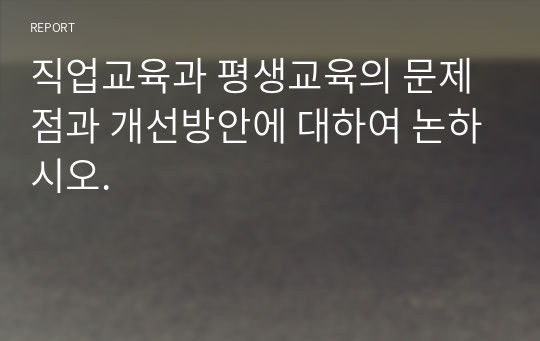 직업교육과 평생교육의 문제점과 개선방안에 대하여 논하시오.