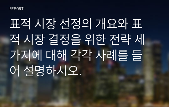 표적 시장 선정의 개요와 표적 시장 결정을 위한 전략 세 가지에 대해 각각 사례를 들어 설명하시오.