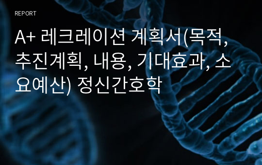 A+ 레크레이션 계획서(목적, 추진계획, 내용, 기대효과, 소요예산) 정신간호학