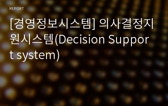 [경영정보시스템] 의사결정지원시스템(Decision Support system)