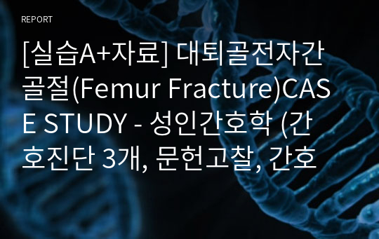 [실습A+자료] 대퇴골전자간골절(Femur Fracture)CASE STUDY - 성인간호학 (간호진단 3개, 문헌고찰, 간호사정, 간호과정 O)