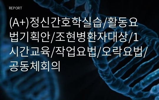 (A+)정신간호학실습/활동요법기획안/조현병환자대상/1시간교육/작업요법/오락요법/공동체회의