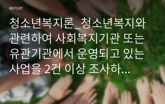 청소년복지론_청소년복지와 관련하여 사회복지기관 또는 유관기관에서 운영되고 있는 사업을 2건 이상 조사하여 비교 정리한 후, 문제점, 보완점, 기타 의견을 제시하시오.