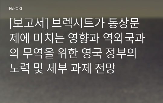 [보고서] 브렉시트가 통상문제에 미치는 영향과 역외국과의 무역을 위한 영국 정부의 노력 및 세부 과제 전망