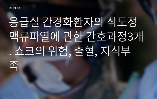 응급실 간경화환자의 식도정맥류파열에 관한 간호과정3개. 쇼크의 위험, 출혈, 지식부족