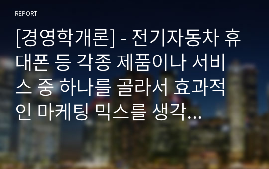 [경영학개론] - 전기자동차 휴대폰 등 각종 제품이나 서비스 중 하나를 골라서 효과적인 마케팅 믹스를 생각해보자