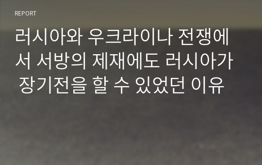 러시아와 우크라이나 전쟁에서 서방의 제재에도 러시아가 장기전을 할 수 있었던 이유