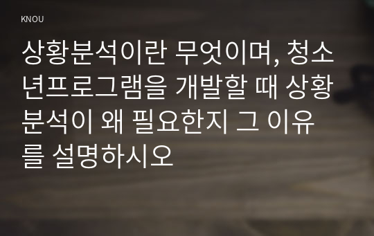 상황분석이란 무엇이며, 청소년프로그램을 개발할 때 상황분석이 왜 필요한지 그 이유를 설명하시오