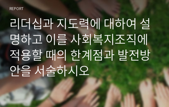 리더십과 지도력에 대하여 설명하고 이를 사회복지조직에 적용할 때의 한계점과 발전방안을 서술하시오