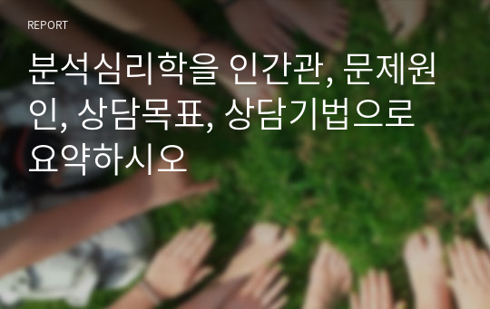 분석심리학을 인간관, 문제원인, 상담목표, 상담기법으로 요약하시오