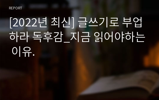 [2022년 최신] 글쓰기로 부업하라 독후감_지금 읽어야하는 이유.