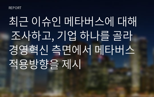 최근 이슈인 메타버스에 대해 조사하고, 기업 하나를 골라 경영혁신 측면에서 메타버스 적용방향을 제시