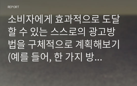 소비자에게 효과적으로 도달할 수 있는 스스로의 광고방법을 구체적으로 계획해보기 (예를 들어, 한 가지 방식 및 매체가 아닌 2가지 이상의 마케팅 커뮤니케이션)