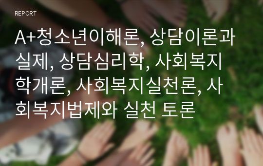 A+청소년이해론, 상담이론과 실제, 상담심리학, 사회복지학개론, 사회복지실천론, 사회복지법제와 실천 토론