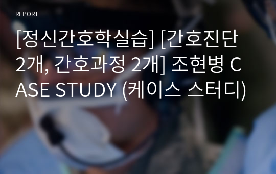 [정신간호학실습] [간호진단 2개, 간호과정 2개] 조현병 CASE STUDY (케이스 스터디)