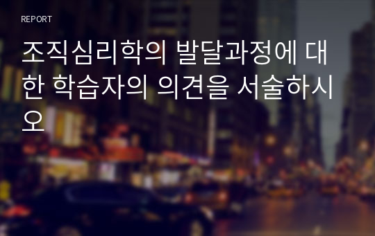 조직심리학의 발달과정에 대한 학습자의 의견을 서술하시오