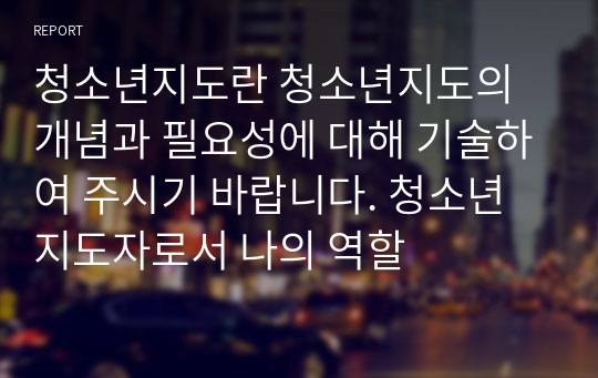 청소년지도란 청소년지도의 개념과 필요성에 대해 기술하여 주시기 바랍니다. 청소년 지도자로서 나의 역할