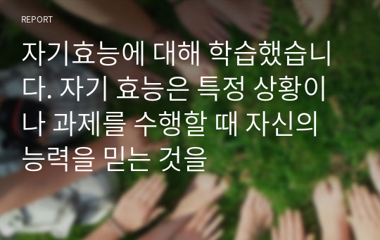 자기효능에 대해 학습했습니다. 자기 효능은 특정 상황이나 과제를 수행할 때 자신의 능력을 믿는 것을