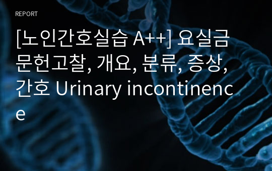 [노인간호실습 A++] 요실금 문헌고찰, 개요, 분류, 증상, 간호 Urinary incontinence