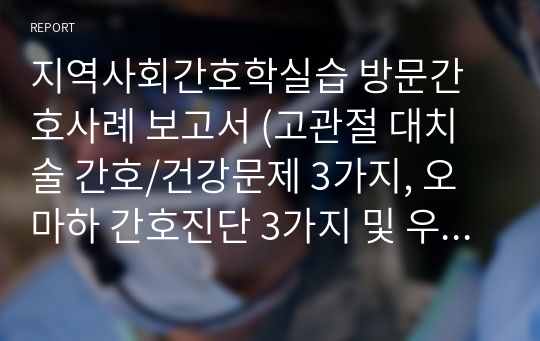 지역사회간호학실습 방문간호사례 보고서 (고관절 대치술 간호/건강문제 3가지, 오마하 간호진단 3가지 및 우선순위 근거 적용, 간호수행계획)