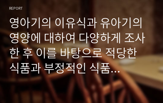 영아기의 이유식과 유아기의 영양에 대하여 다양하게 조사한 후 이를 바탕으로 적당한 식품과 부정적인 식품에 대해 서술하시오.