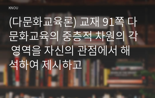 (다문화교육론) 교재 91쪽 다문화교육의 중층적 차원의 각 영역을 자신의 관점에서 해석하여 제시하고