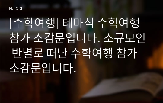 [수학여행] 테마식 수학여행 참가 소감문입니다. 소규모인 반별로 떠난 수학여행 참가 소감문입니다.