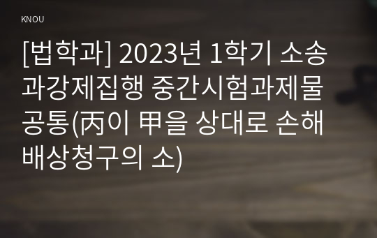 [법학과] 2023년 1학기 소송과강제집행 중간시험과제물 공통(丙이 甲을 상대로 손해배상청구의 소)