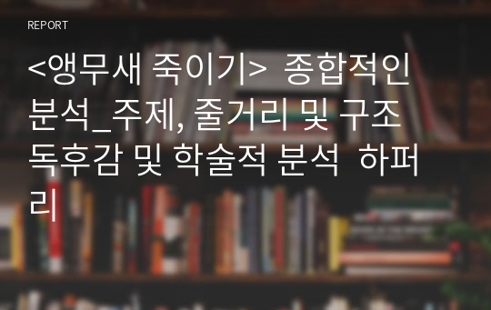 &lt;앵무새 죽이기&gt;  종합적인 분석_주제, 줄거리 및 구조  독후감 및 학술적 분석  하퍼 리