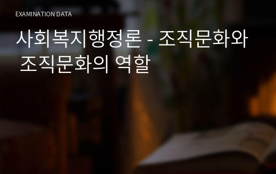 사회복지행정론 - 조직문화와 조직문화의 역할