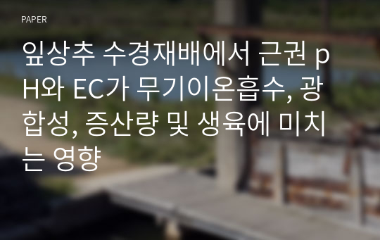 잎상추 수경재배에서 근권 pH와 EC가 무기이온흡수, 광합성, 증산량 및 생육에 미치는 영향