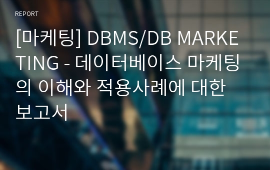 [마케팅] DBMS/DB MARKETING - 데이터베이스 마케팅의 이해와 적용사례에 대한 보고서
