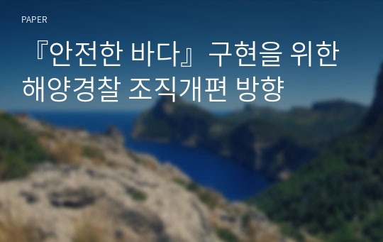 『안전한 바다』구현을 위한 해양경찰 조직개편 방향