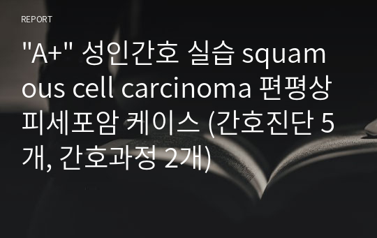 &quot;A+&quot; 성인간호 실습 squamous cell carcinoma 편평상피세포암 케이스 (간호진단 5개, 간호과정 2개)