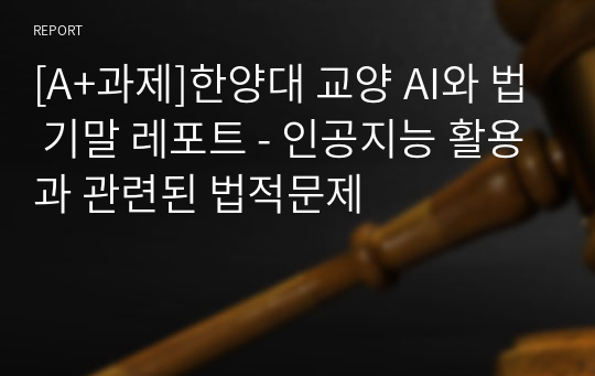 [A+과제]한양대 교양 AI와 법 기말 레포트 - 인공지능 활용과 관련된 법적문제